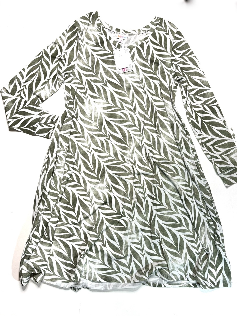 LuLaRoe Emily Green and White Long Sleeve Dress NWT